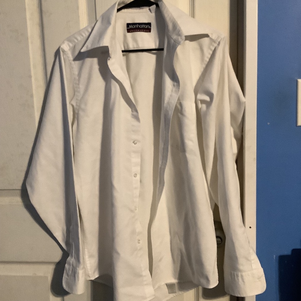 Men’s Manhattan Shirtmakers Wrinkle free Long sleeved White Shirt Size 15 1/2